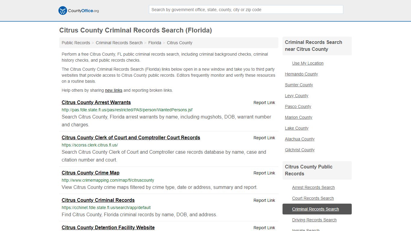 Criminal Records Search - Citrus County, FL (Arrests ...